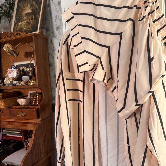 Amazon Pants - Amazon Cream and Black Striped Ruffle-Trim Blouse & Short Set